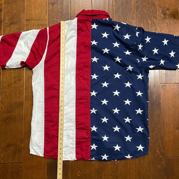 Cotton Traders Sport Vintage 90s USA American Flag Button Down Shirt Men's Large - Picture 8 of 8